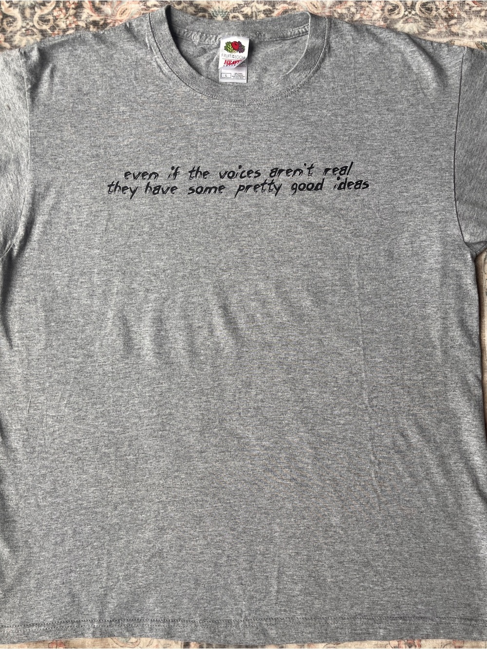 Fruit of the Loom Gray Short-Sleeve Tee with Black Handwritten Graphic